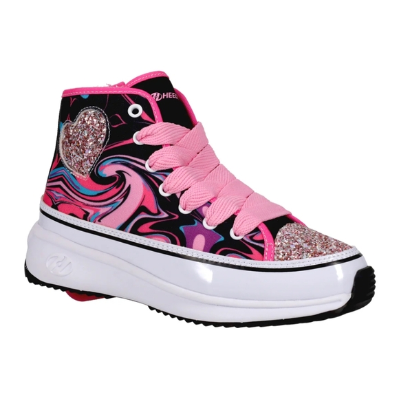 Heelys Shoes - Heelys Veloz Chi Black and Pink Glitter Wheeled Sneakers Size 8 Youth 9 Womens